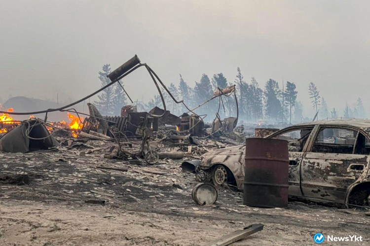A view of Byas-Kuel village in Siberia after a wildfire tore through it on Saturday. As of Tuesday, more than 100 fires covered nearly 4,000 square miles in Sakha, a vast area covering nearly 1.2 million square miles, nearly twice the size of Alaska.