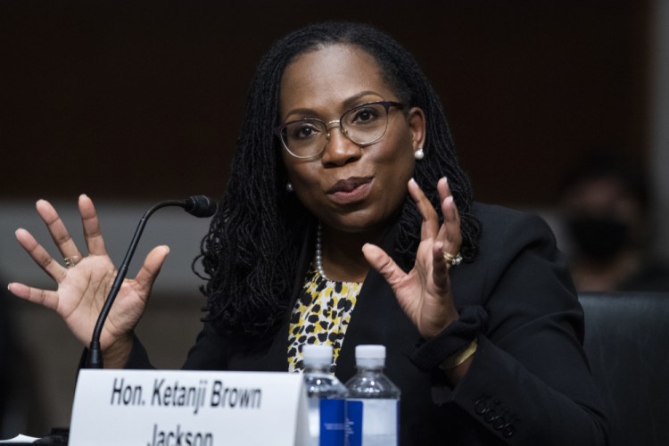 Ketanji Brown Jackson, nominated to be a U.S. Circuit Judge for the District of Columbia, testifies before a Senate Judiciary Committee hearing on April 28. She is a potential Supreme Court pick.