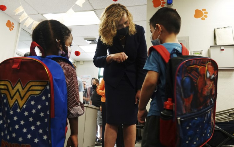 Broward County Schools Interim Superintendent Dr. Vickie L. Cartwright greets students this week in at North Lauderdale Elementary School. Broward County has the second-largest school district in the state. 