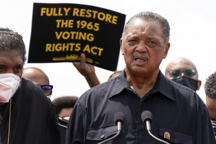 The Rev. Jesse Jackson is shown Aug. 2 speaking to the crowd during a demonstration supporting voting rights, on Capitol Hill in Washington. 