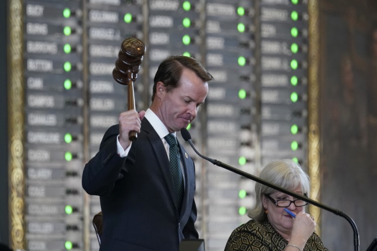 Speaker of the House Dade Phelan, R-Orange, presides as they House prepares to debate a bill to restrict voting, on Thursday in Austin, Texas. 