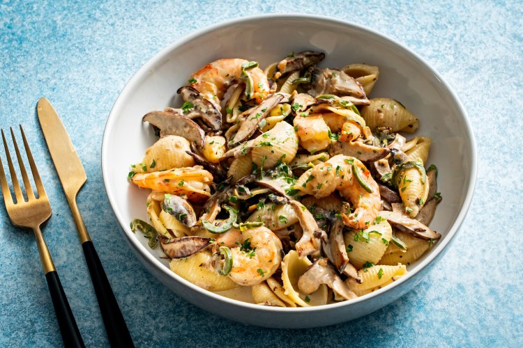 Creamy Mushroom and Shrimp Pasta. MUST CREDIT: Photo by Scott Suchman for The Washington Post.