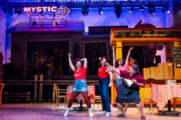 Gianna Yanelli as Jojo, Kyra Kennedy as Kat, Krystina Alabado as Daisy and Rayanne Gonzales as Leona in the world premiere of the musical "Mystic Pizza" at Ogunquit Playhouse.
