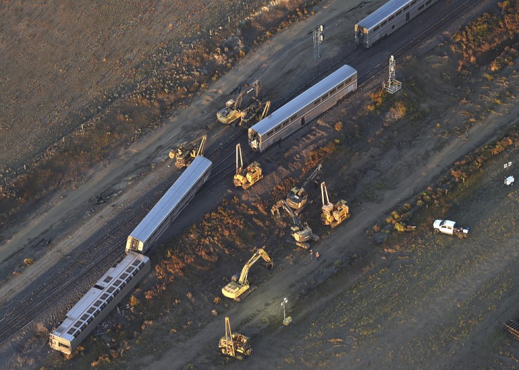 This aerial view taken Sunday shows part of an Amtrak Empire Builder that derailed in north-central Montana Saturday afternoon. The accident didn't involve other trains or other equipment but experts are still determining the official cause. 