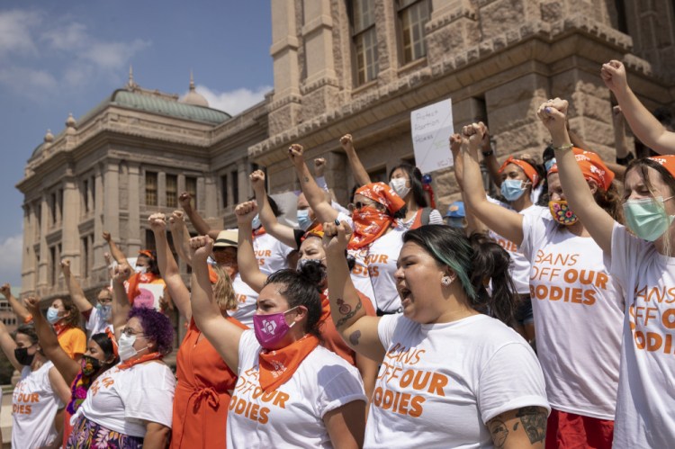 Women protest against the six-week abortion ban at the Capitol in Austin, Texas, on Sept. 1. 
