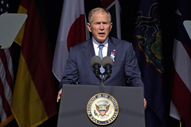Former President George W. Bush speaks at the Flight 93 National Memorial in Shanksville, Pa., on the 20th anniversary of the Sept. 11, 2001 attacks. 