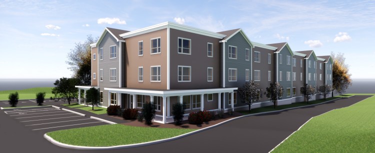 This architect's rendering shows Landry Woods, a 44-unit affordable housing complex for tenants age 55 and older that the South Portland Housing Authority wants to build as an expansion of Landry Village.