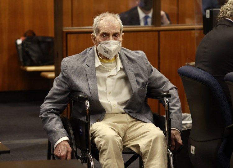 Robert Durst spins in his wheelchair to look at people in the courtroom in  Inglewood, Calif., during his murder trial  this month. He was found guilty Friday of murdering his longtime friend Susan Berman in December 2000.