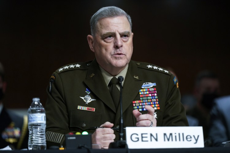 Chairman of the Joint Chiefs of Staff Gen. Mark Milley speaks during a Senate Armed Services Committee hearing on Tuesday on Capitol Hill in Washington. 