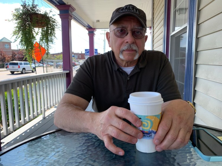 Tom Savinelli of Waterville, seen Tuesday outside Jorgensen’s Cafe, talks about his experiences working as a firefighter at the World Trade Center site following the 9/11 terrorist attacks. 