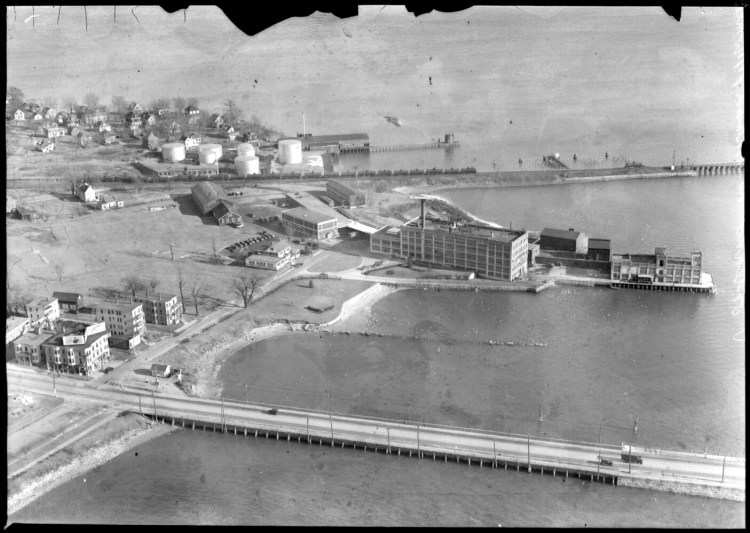 An aerial view of the B&M Baked Bean factory in Portland, circa 1930.