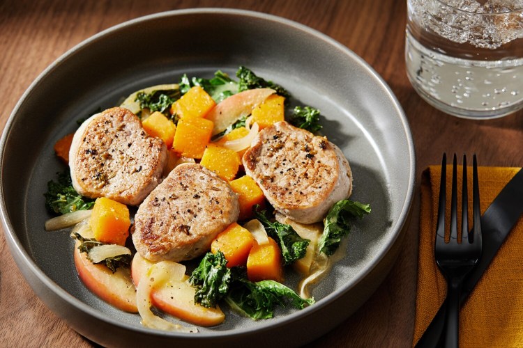 Fennel-Rubbed Pork Tenderloin with Squash, Apple and Kale