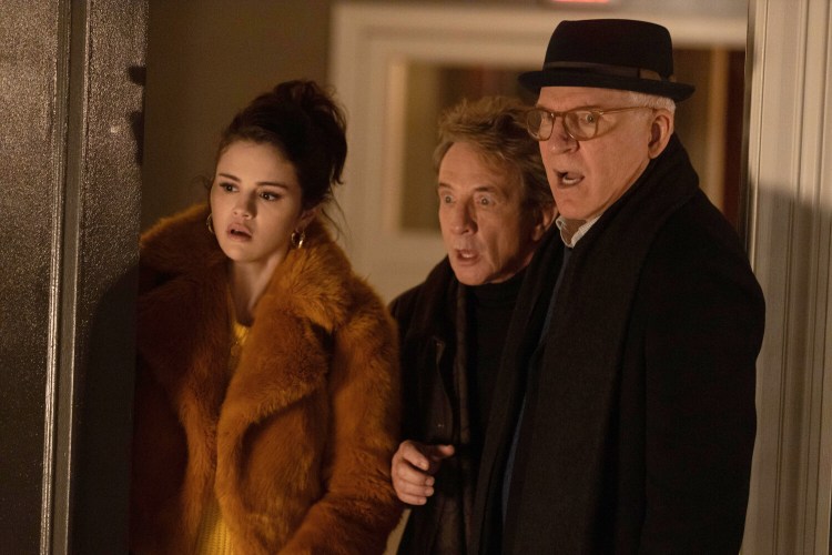 Selena Gomez, Martin Short and Steve Martin play a trio of neighbors who try to solve a murder and record an accompanying podcast in Hulu's "Only Murders in the Building." MUST CREDIT: Craig Blankenhorn/Hulu