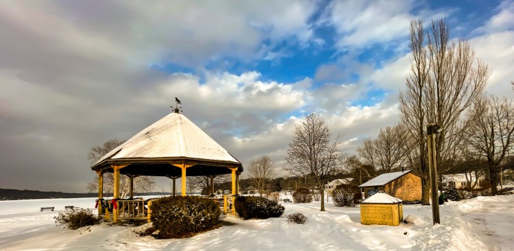 The gazebo at Winthrop's Norcross Point is seen Jan. 25. The town is pursuing grants to help renovate the property and beach area.