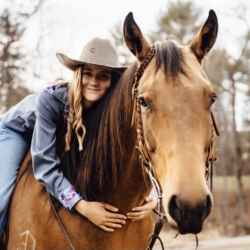 STAR Student of the Month Gracie Laverdiere and one of her barrel racing competition horses.