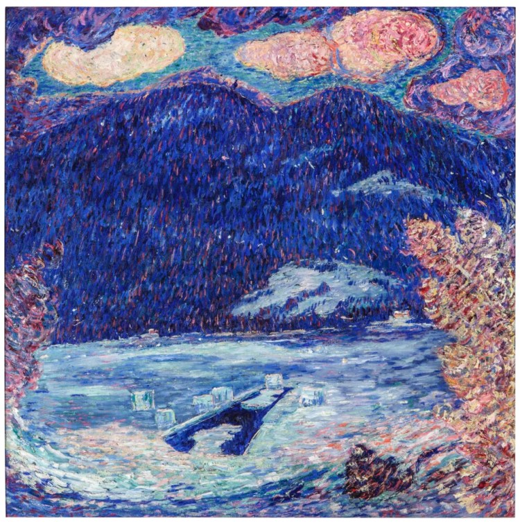 "The Ice Hole, Maine" (1908-1909) by Marsden Hartley was likely inspired by the artist's stays in Stoneham, near Bethel. Artist Eric Aho will be trying to recreate the scene of the painting on Feb. 5 in Stoneham. 