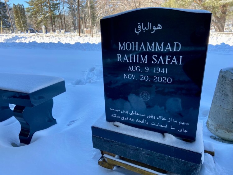 A headstone for Mohammad Safai's unmarked grave in Evergreen Cemetery waits at the stonecutter's shop until $4,000 in General Assistance benefits is repaid. The Kurdish American community in Greater Portland raised $3,000 for the granite marker for the former Afghan general's grave.