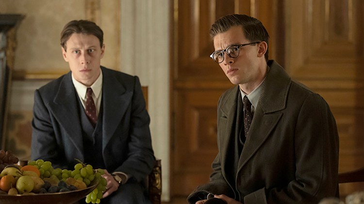 George MacKay, left, and Jannis Niewöhner in "Munich: The Edge of War." MUST CREDIT: Frederic Batier/Netflix