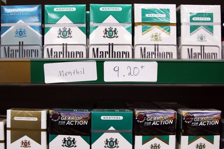 Menthol cigarettes are displayed Monday at the Quality Shop in Portland. Menthol cigarettes are covered by the city's ban on sales of flavored tobacco products. Lisa Walters, manager of the Quality Shop, thinks the ban is a bad idea. She said it “is going to drive business outside of Portland, which is going to hurt all the small businesses.”