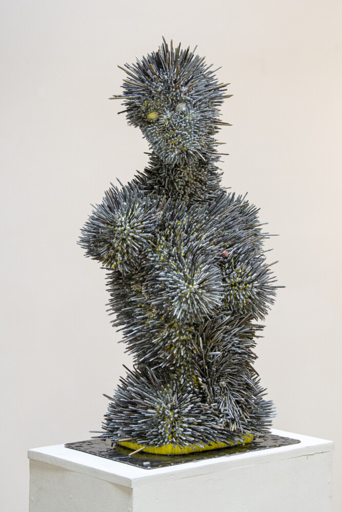 Amy Wilton, "She is Finally Safe," found object sculpture, fiberglass, nails, screws, resin, 28” x 15” x 12”