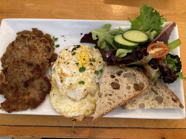 Nom Cafe's kyufte and eggs.