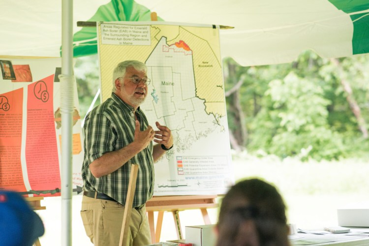 In a talk at Maine Audubon's Gisland Farm, UMaine Prof. John Daigle speaks about efforts he and his students are working on to stop the spread of the emerald ash borer. 