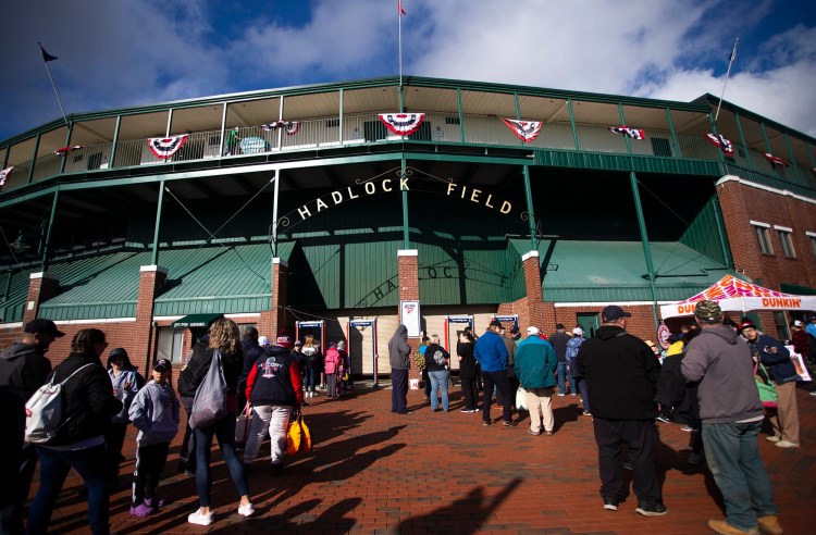Fans line up to enter Hadlock Field before the Portland Sea Dogs' 2022 season opener. This year opening day is Thursday. 