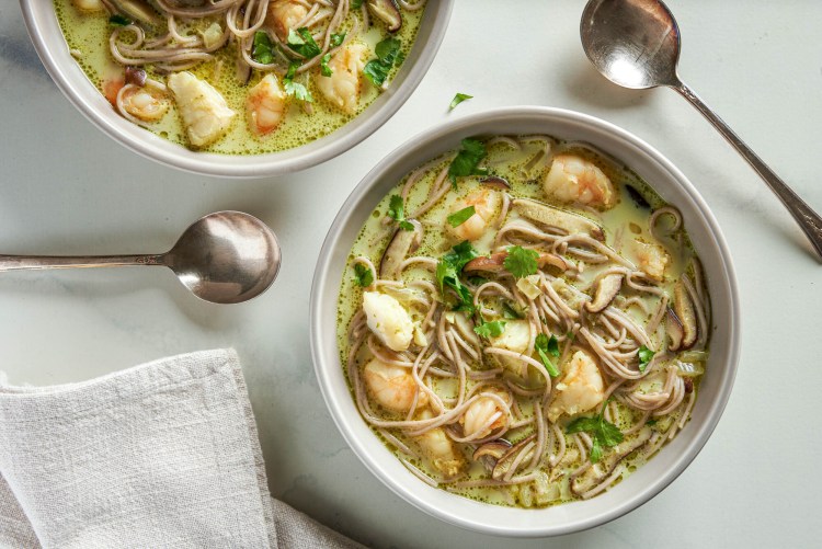 Coconut Seafood Soup With Soba. MUST CREDIT: Photo by Rey Lopez for The Washington Post.