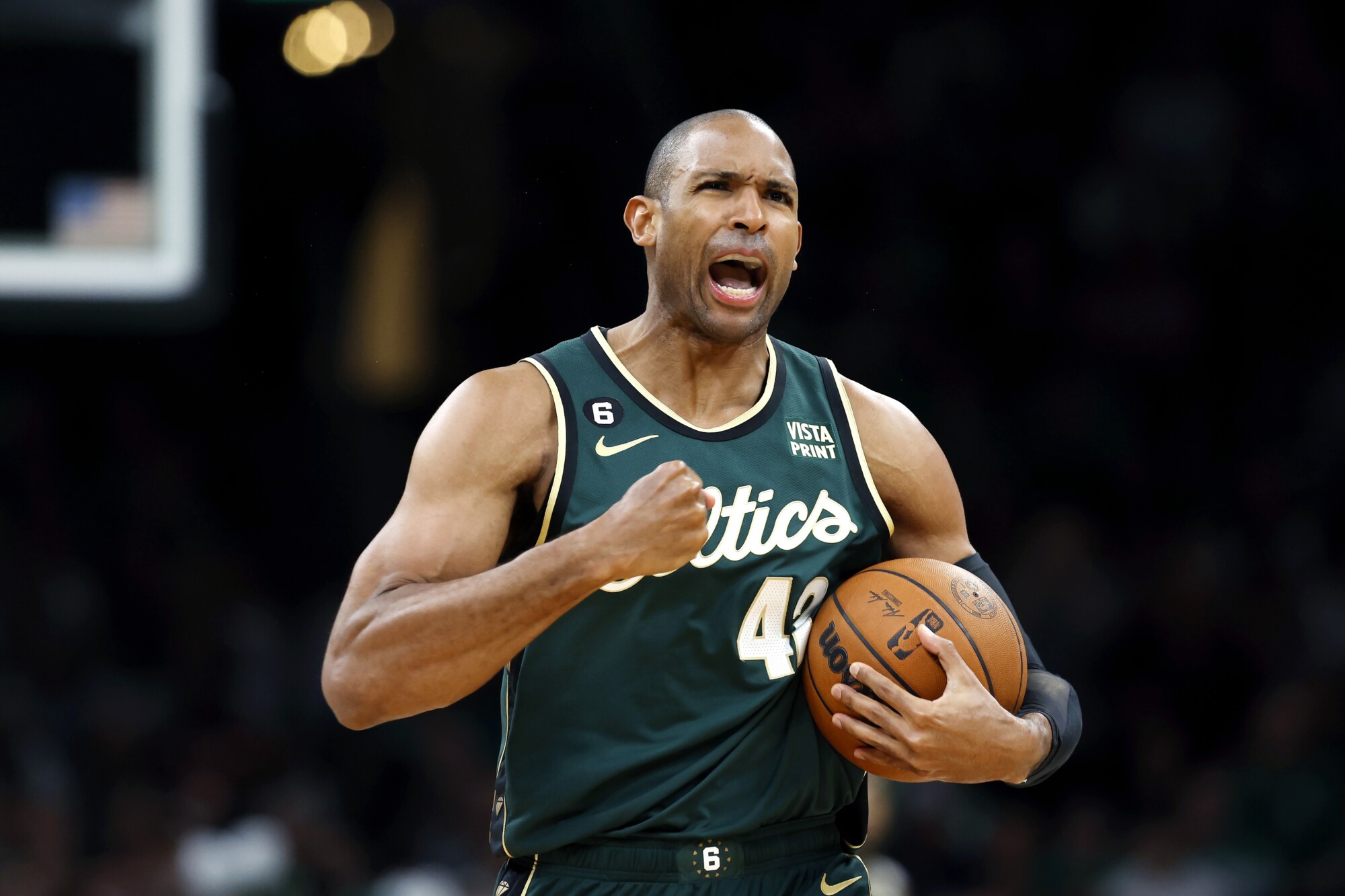 Atlanta Hawks guard Bogdan Bogdanovic (13) shoots the ball against the  Boston Celtics the fourth quarter of game one of the 2023 NBA playoffs at  TD Garden.