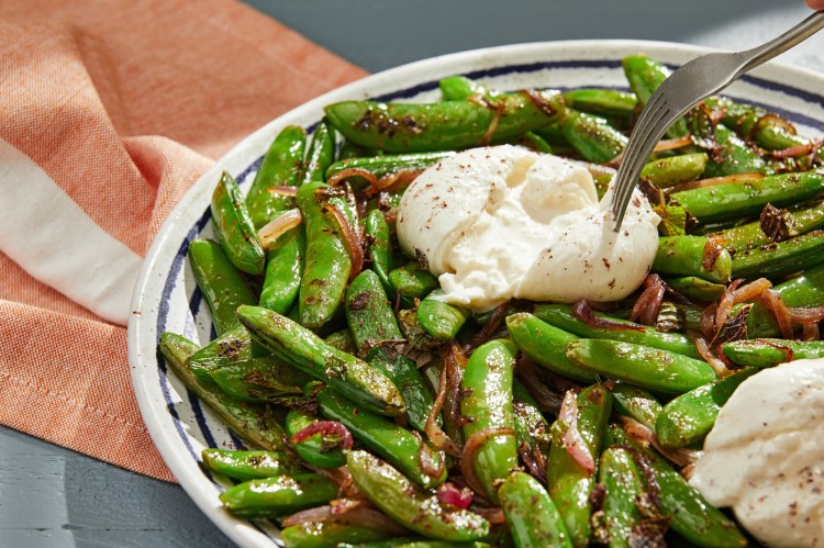 A crisp snap pea salad turns indulgent when paired with burrata. 