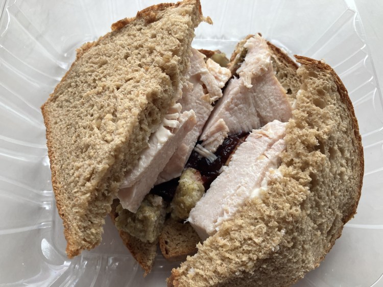 The Thanksgiving sandwich on oatmeal bread at The Baker's Bench in Westbrook. 