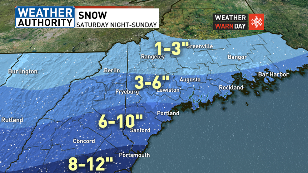 Weekend Storm Could Bring 6 Inches Of Snow To Western And Central Maine   WGMEsunsnowmap010524 