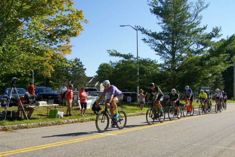 Athletes aged 45 and older compete in the Maine Senior Games cycling event in Brunswick on Sunday, Aug. 11, 2024.