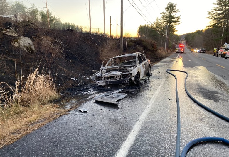 Vehicle fire in Greene spreads to woods, CMP property